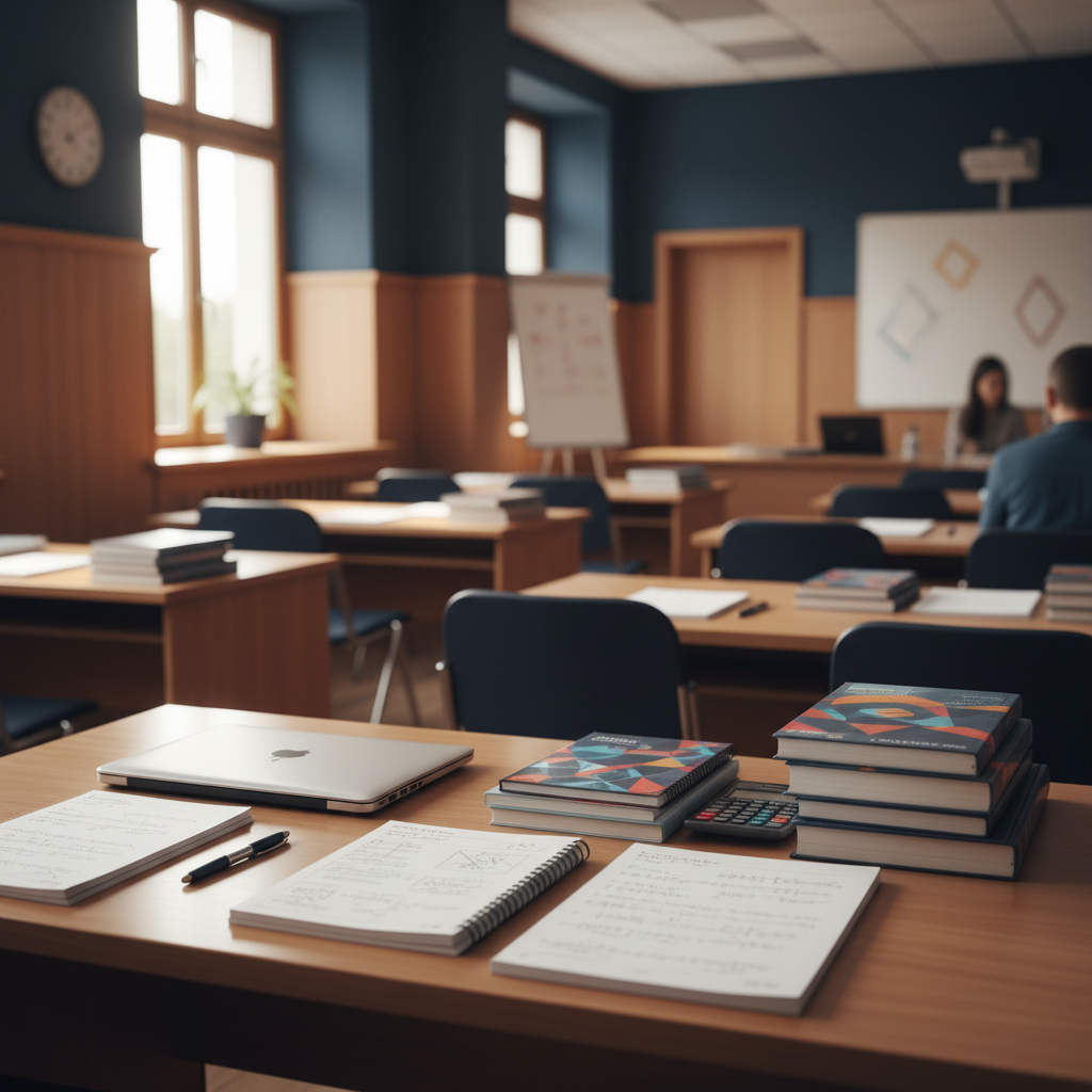 Ujęcie warsztatowe programu kierunku Matematyka — detal pracowni lub stanowiska szkoleniowego, spójne z identyfikacją wizualną Andragog (sekcja programu i praktyki).