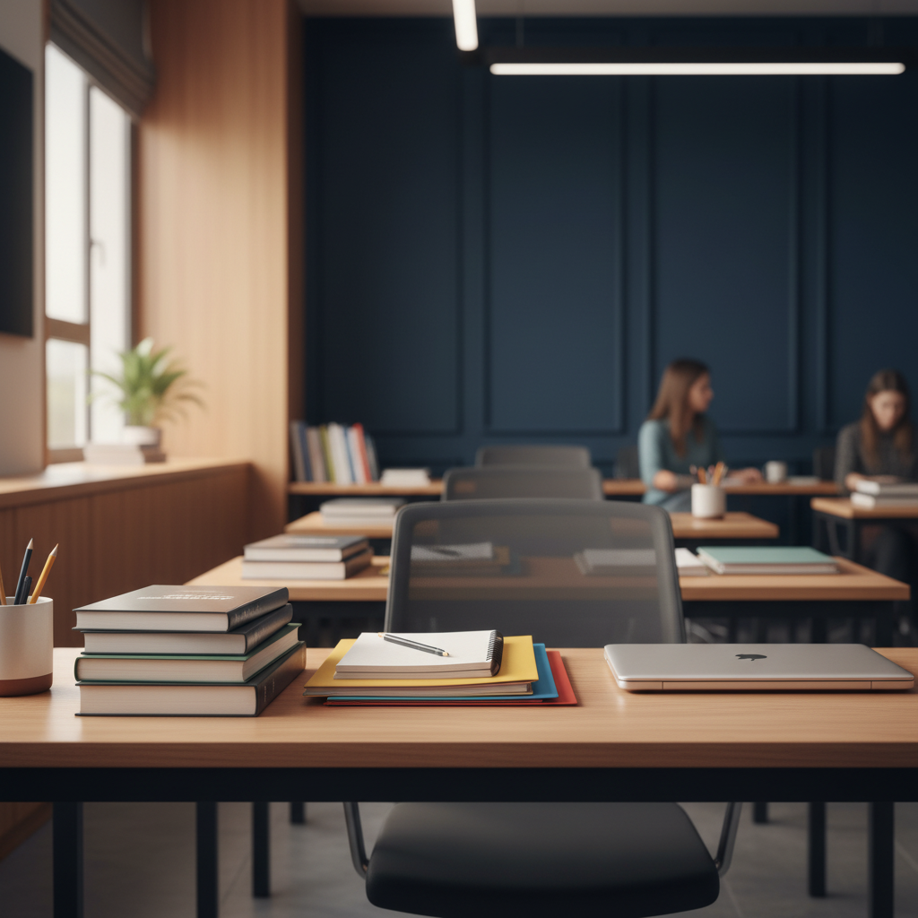 Ujęcie warsztatowe programu kierunku Pedagogika resocjalizacyjna — detal pracowni lub stanowiska szkoleniowego, spójne z identyfikacją wizualną Andragog (sekcja programu i praktyki).