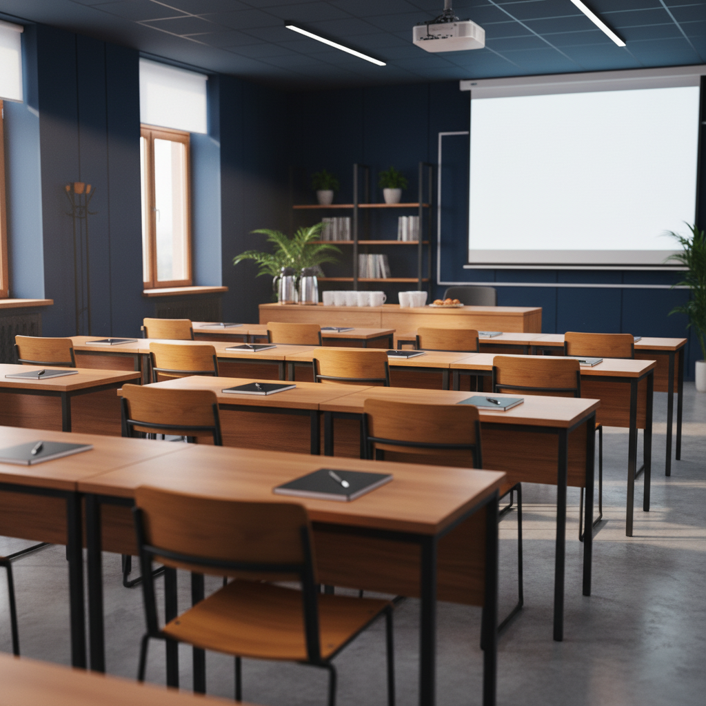Sala seminaryjna przygotowana na weekendowy zjazd studiów podyplomowych Andragog.